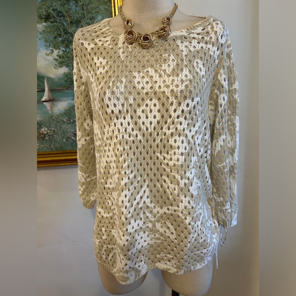 Ruby Rd Nwot Open Weave Side Pull Sweater Sz L - image 1